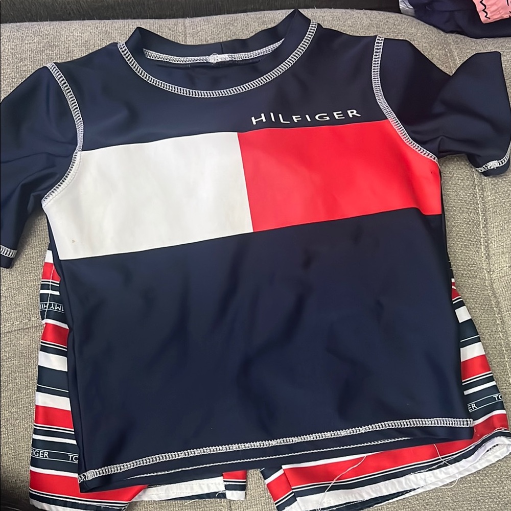 Tommy Hilfiger Blue and Red Rashguard Swimwear